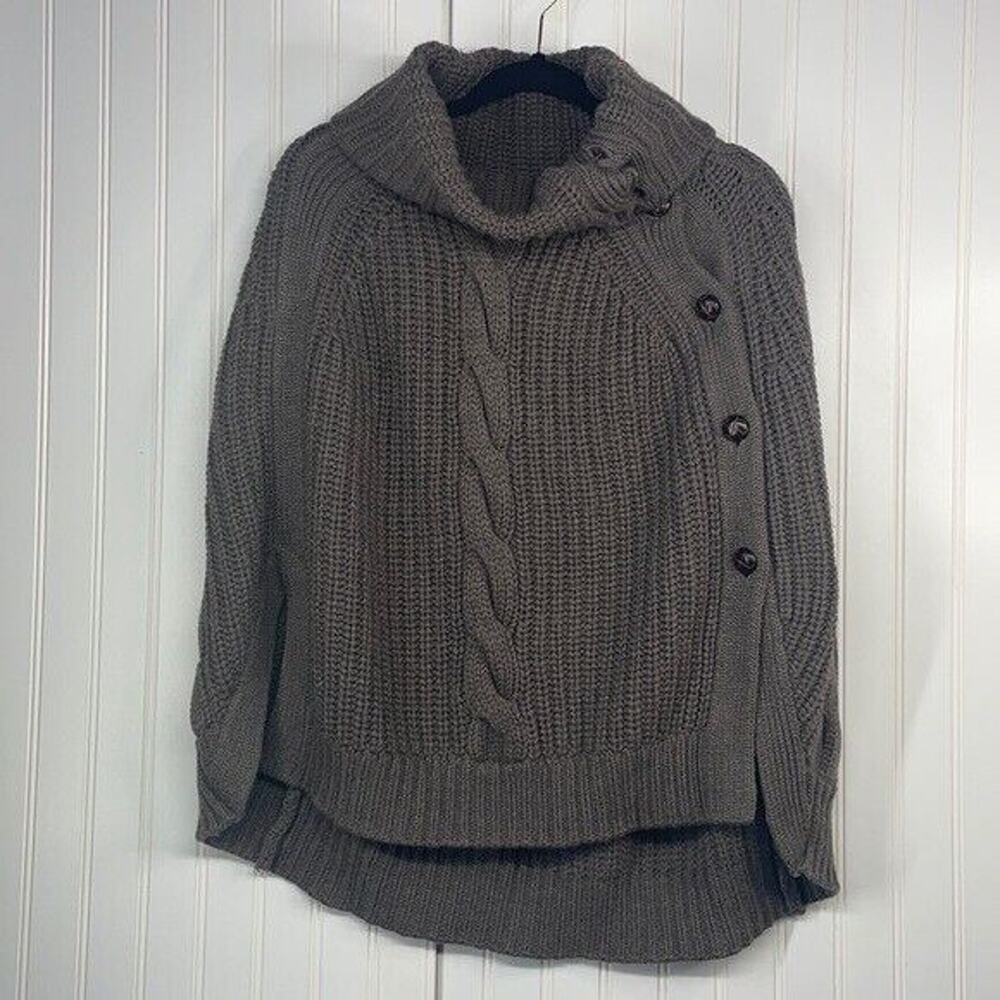 Repeat Women’s 100% Merino Wool Knitted Side Button Down Poncho Sweater Size L